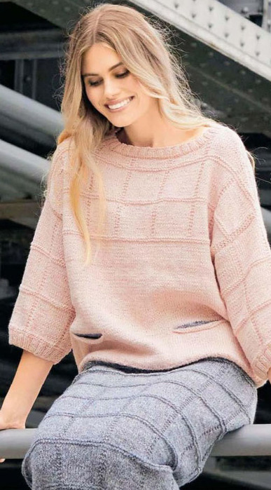Пуловер с карманами и юбка с клетчатым узором 2 (387x700, 103Kb)