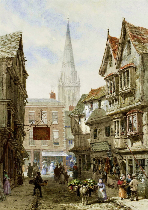 Louise J. Rayner (British, 1832-1924) Minster Street, Salisbury. (494x700, 470Kb)