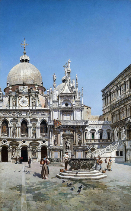 Federico del Campo (Lima 18381923 Venice) Courtyard of the Palazzo Ducale in Venice (434x700, 388Kb)