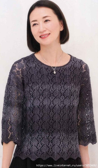 Ажурный джемпер с рукавами три четверти (409x700, 231Kb)