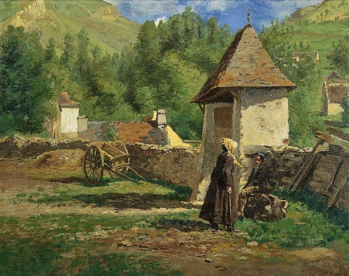 2 1878 à Gèdres, basses Pyrénnées (or la halte des promeneurs près dun mur; près du hameau), 73×92 .  (700x553, 176Kb)