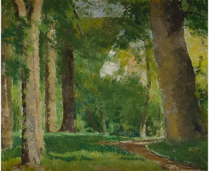 1876 Paysage de la queue en Brie Chemin bordé dArbres (Normandie).. , . 38 x 46 cm.  Hôtel Drouot -Paris, 2018 (700x574, 158Kb)