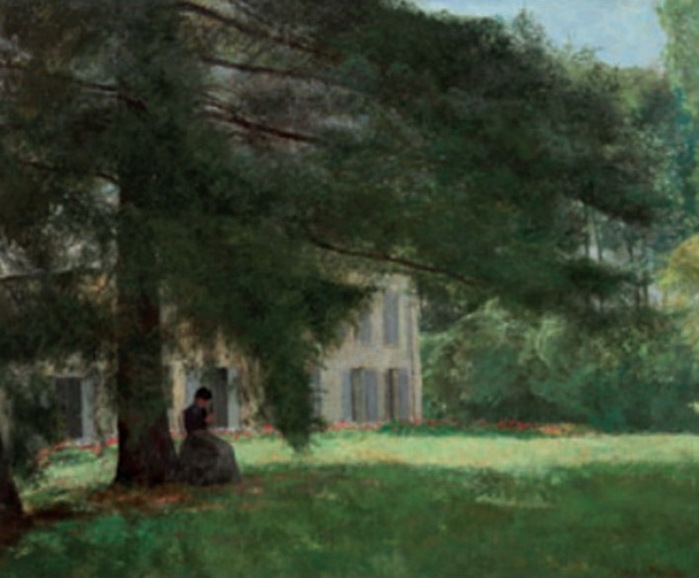 1879-1880 Woman knitting in the garden at La Queue-en-Brie, 50×60, private . Compare 4IE-1879-220, sous les Frênes (700x578, 86Kb)