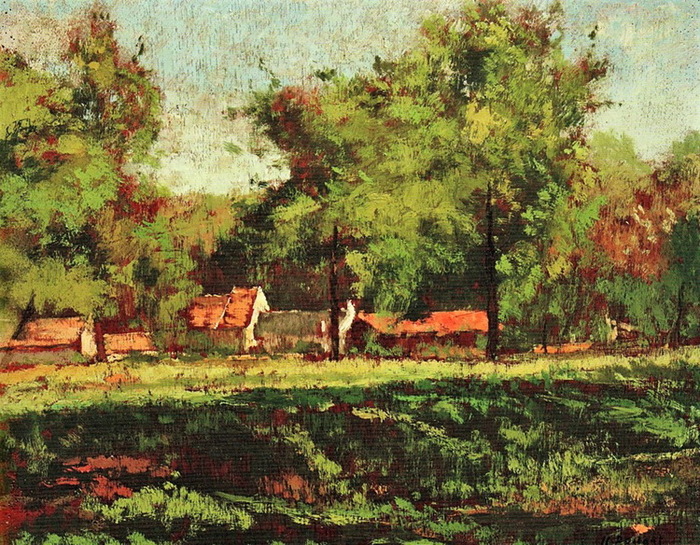 1886 Village at the the edge of the forest (near Fontainebleau), on wood, 40×50, private  (700x545, 233Kb)