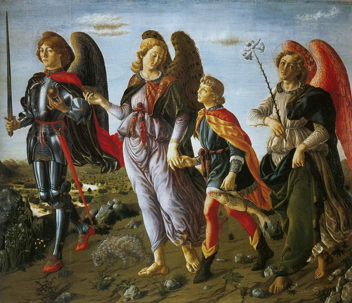   (1446-1498)(Three_Archangels_with_Tobias. 1471 ._(135x154cm)_ (700x602, 200Kb)