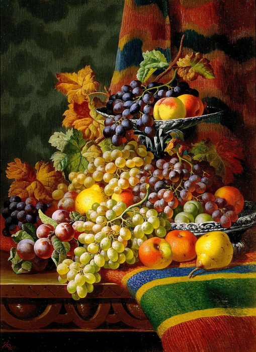 3--Charles Thomas Bale fl. 1866 - 1890Still Life with Grapes on a Ledge (509x700, 575Kb)