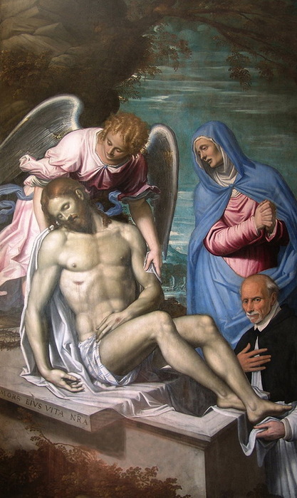 1584 Gesù Morto sorretto da un Angelo con la Madonna e committente (417x700, 114Kb)