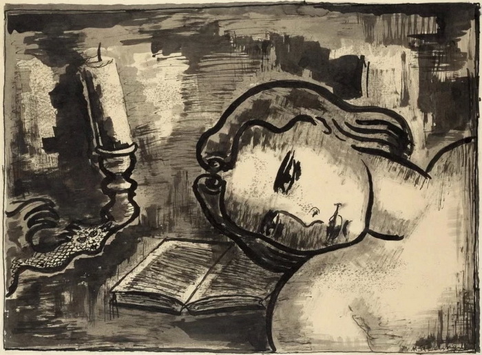 1930 Femme au livre et à la bougie. , , . 23.3 x 30.5 cm  (700x516, 153Kb)