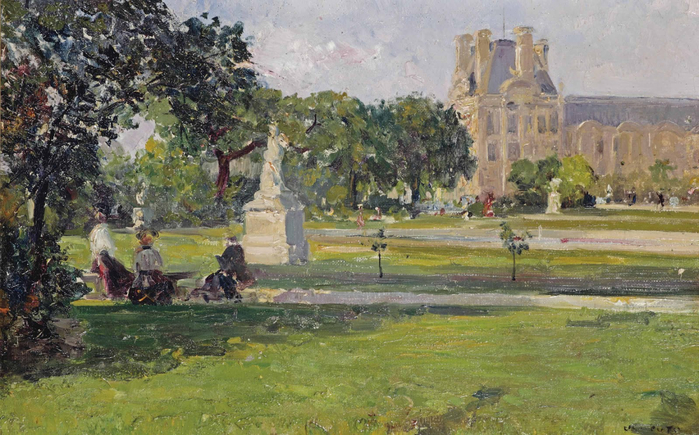 Ulisse-Caputo-A-quiet-afternoon-in-the-Tuileries-gardens-with-a-view-of-the-Louvre-Paris (700x435, 406Kb)