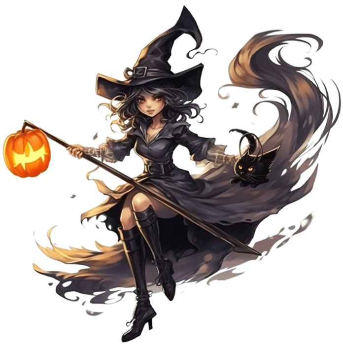 Pngtreea witch with her cat_13361770 (696x700, 441Kb)