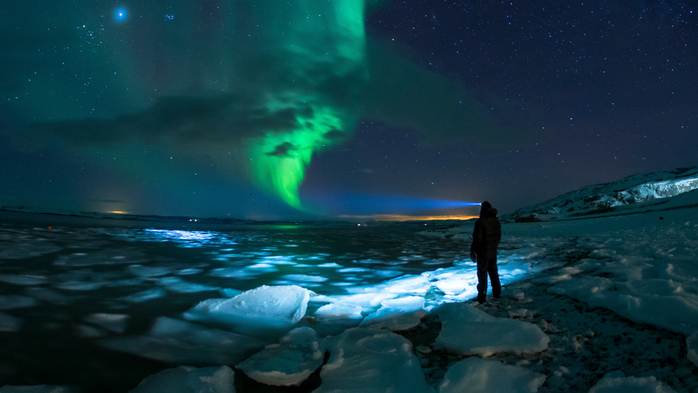 Myself and Aurora, aurora borealis view from Porsanger, Norway (700x393, 303Kb)
