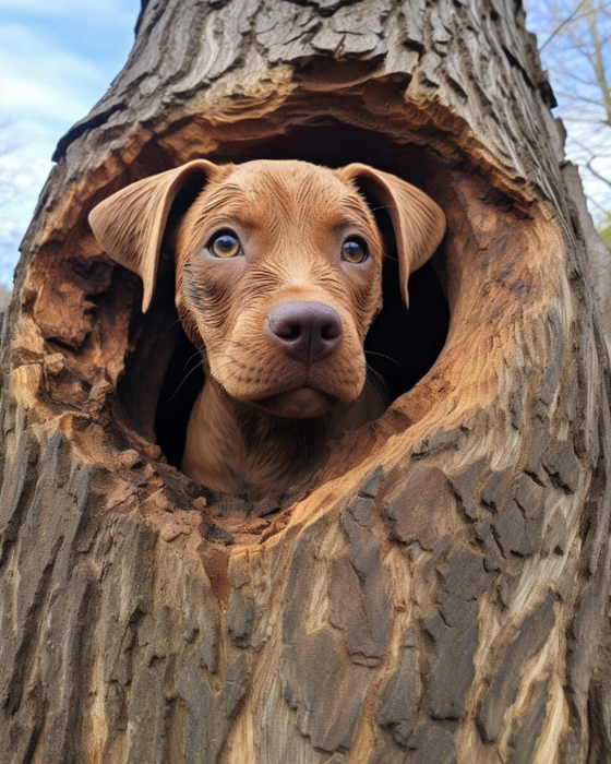 Мужчина сделал деревянную собаку из дерева (760x900, 448Kb)