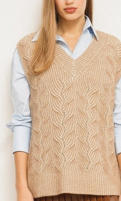 Пуловер с V-образной горловиной и угловым нижним краем