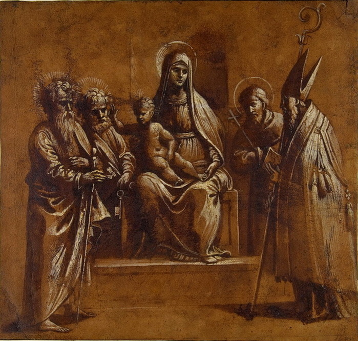 The Virgin and Child with Saints. , , . ,  . 25.8 × 27.4 cm.  (700x665, 189Kb)