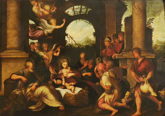 1500-1544 The Adoration of the Shepherds. , . 84.3 x  118.5 cm. Christ Church, University of Oxford (700x496, 129Kb)