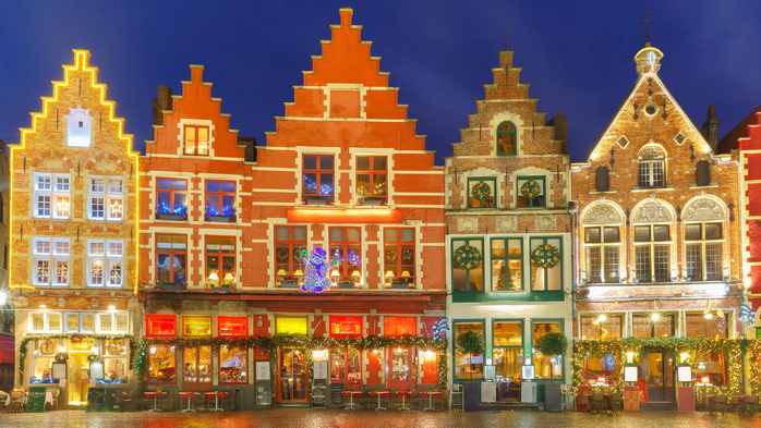 Christmas decorated and illuminated Old Markt square in the center of Bruges, Belgium (700x393, 440Kb)