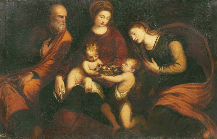 1540-1545 The Holy Family with Saints John and Catherine. , . 81.9 x 127cm. . ,  (700x449, 116Kb)