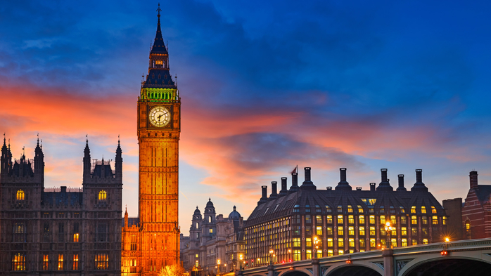 Big Ben and Westminster Bridge at dusk in London, England, UK (700x393, 306Kb)