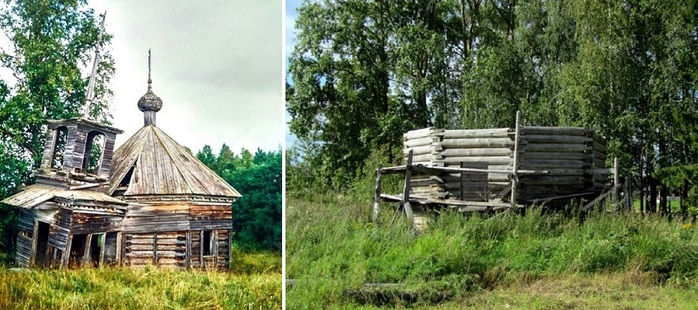 Семёновская. Часовня, XIX в. быв. д. Ворошилиха (до и после переезда) (700x310, 129Kb)