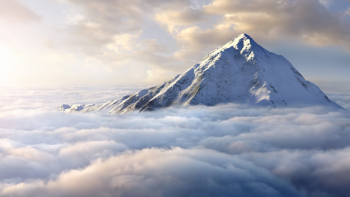 Snow-covered mountaintop above clouds (700x393, 201Kb)