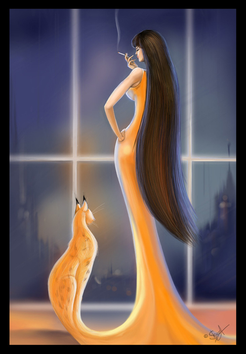 Девушка с котом (486x700, 188Kb)