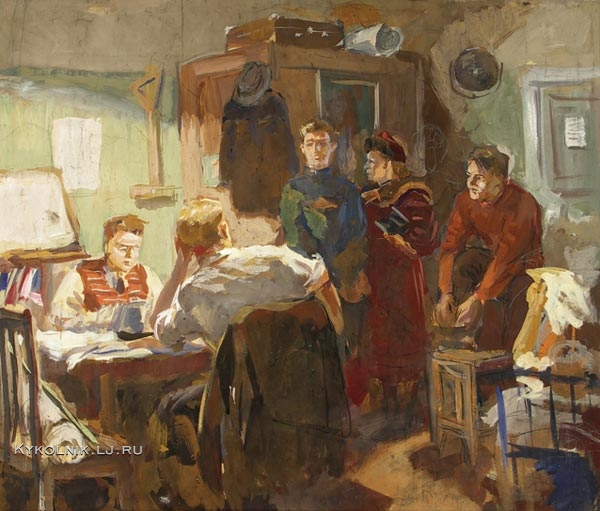 Петров Михаил Федорович ( оссия,  1938) «Студенты» 1965 (600x511, 228Kb)