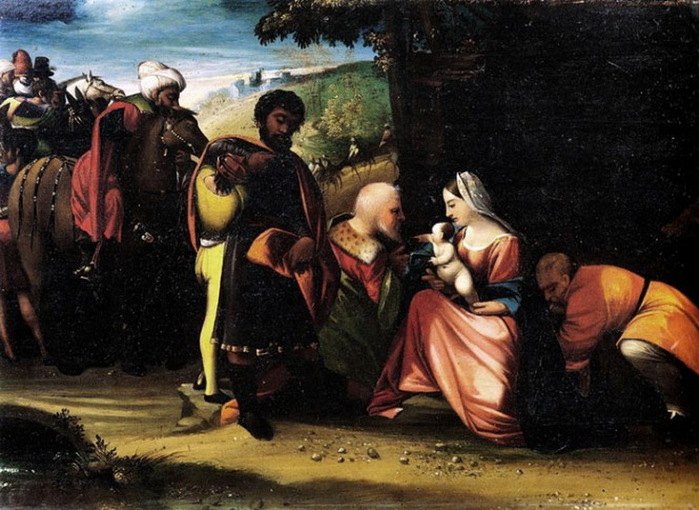 1519-1522 Adorazione dei Magi. , .39-54 . (Conservata nella Pinacoteca Nazionale in Ferrara) (700x510, 134Kb)