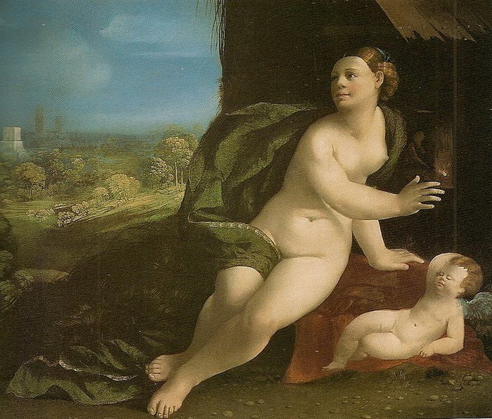 1524 Venus and Cupid in a Landscape. , . 96.5 by 123.8 cm. (Coll. Nelson Shanks, Andalusia, Pennsylvania, USA) (700x596, 196Kb)