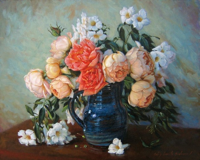 1423832673-blue-ceramic-peach-roses (900x760, 90Kb)