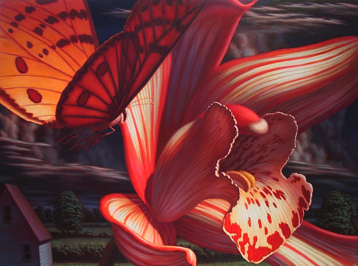 Leonard-Koscianski-Cymbidium and Butterfly (700x519, 447Kb)