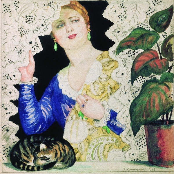 Кустодиев Борис Михайлович «?nbsp;усская девушка у окна», 1923г. Бумага, акварель, графитный карандаш. 24 x 21 см. Костромской государственный историко-архитектурный и художественный музей заповедник - копия (600x603, 506Kb)