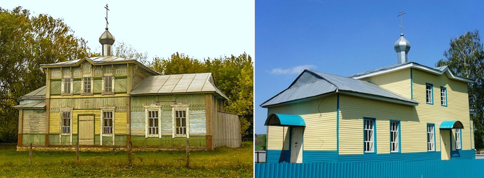24 Яныль. Петропавловская ц., 1907 г. до и после ``поновления`` (700x257, 224Kb)