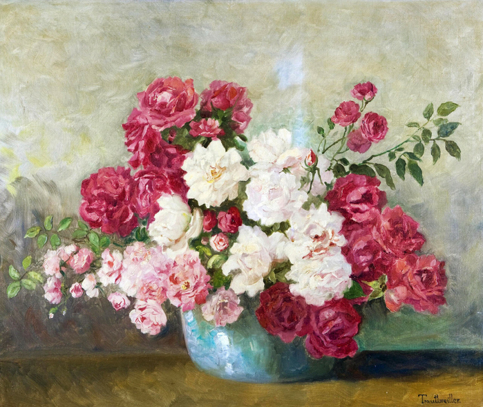 4-Stephanie Trauttweiller (Austrian, born 1888) Still life with red and white roses in a bowl (700x589, 540Kb)