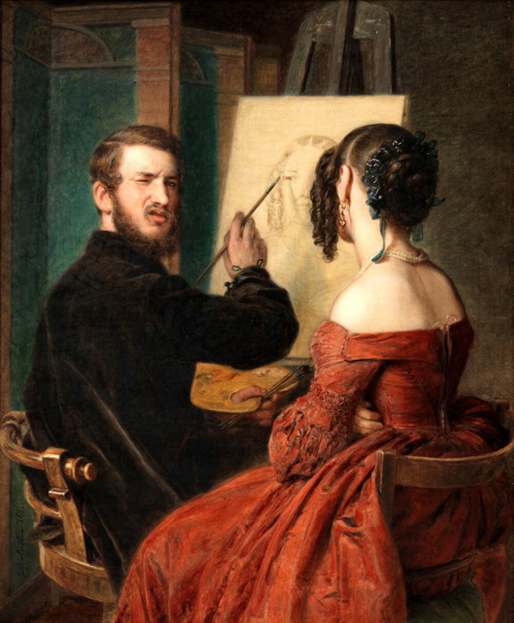 4JohannBaptistReiter18390Self-portrait-of-Johann-Baptist-Reiter-in-Front-of-an-EaselWhile-portraying-a-Lady1845a (577x700, 490Kb)