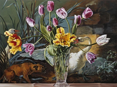 Tulips with Swan
