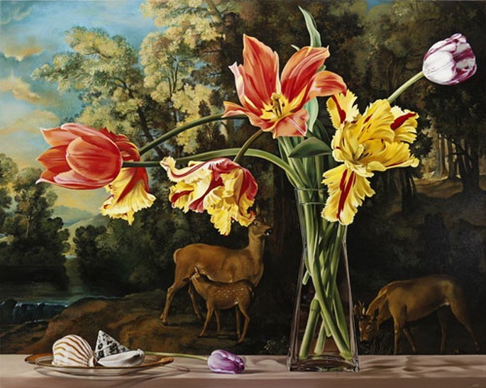 Tulips with Roe Deer