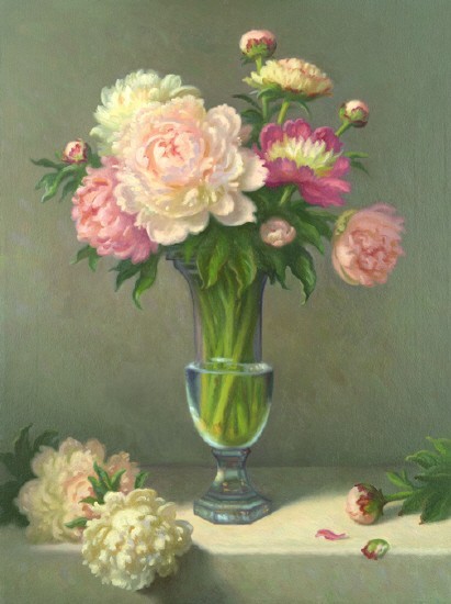 Peonies in Glass Vase