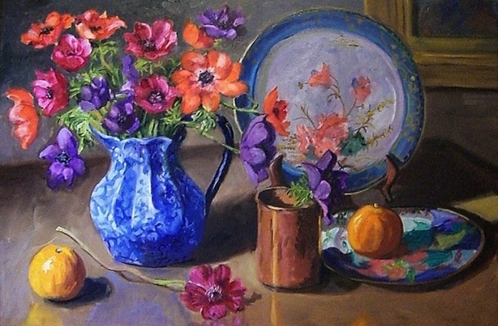 Anemonies, Oranges and Antique Plates