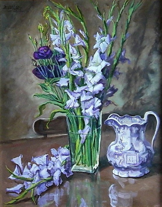 Gladioli and Purple Jug