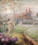 Costa DOMINGOS Femmes dans un jardin Huile sur toile sign?e et dat?e en bas ? droite 1919