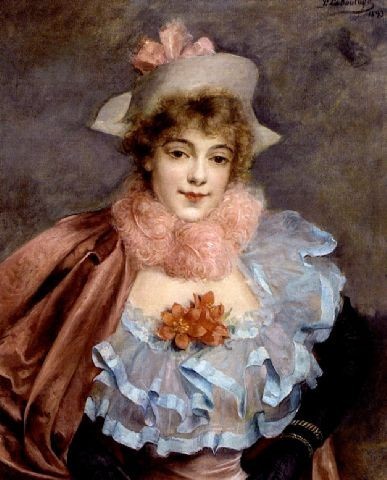 Paul Antoine de la Boulaye El?gante ? la cape rose, huile sur toile. Date	 1893   