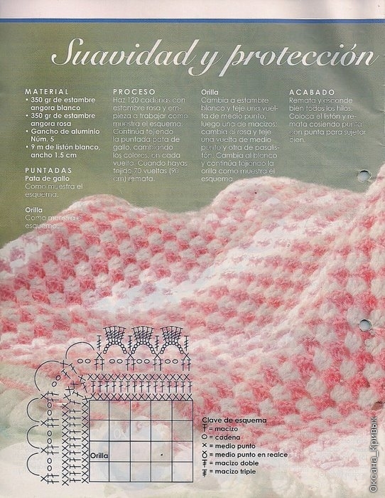 Manta rosa y blanca a crochet